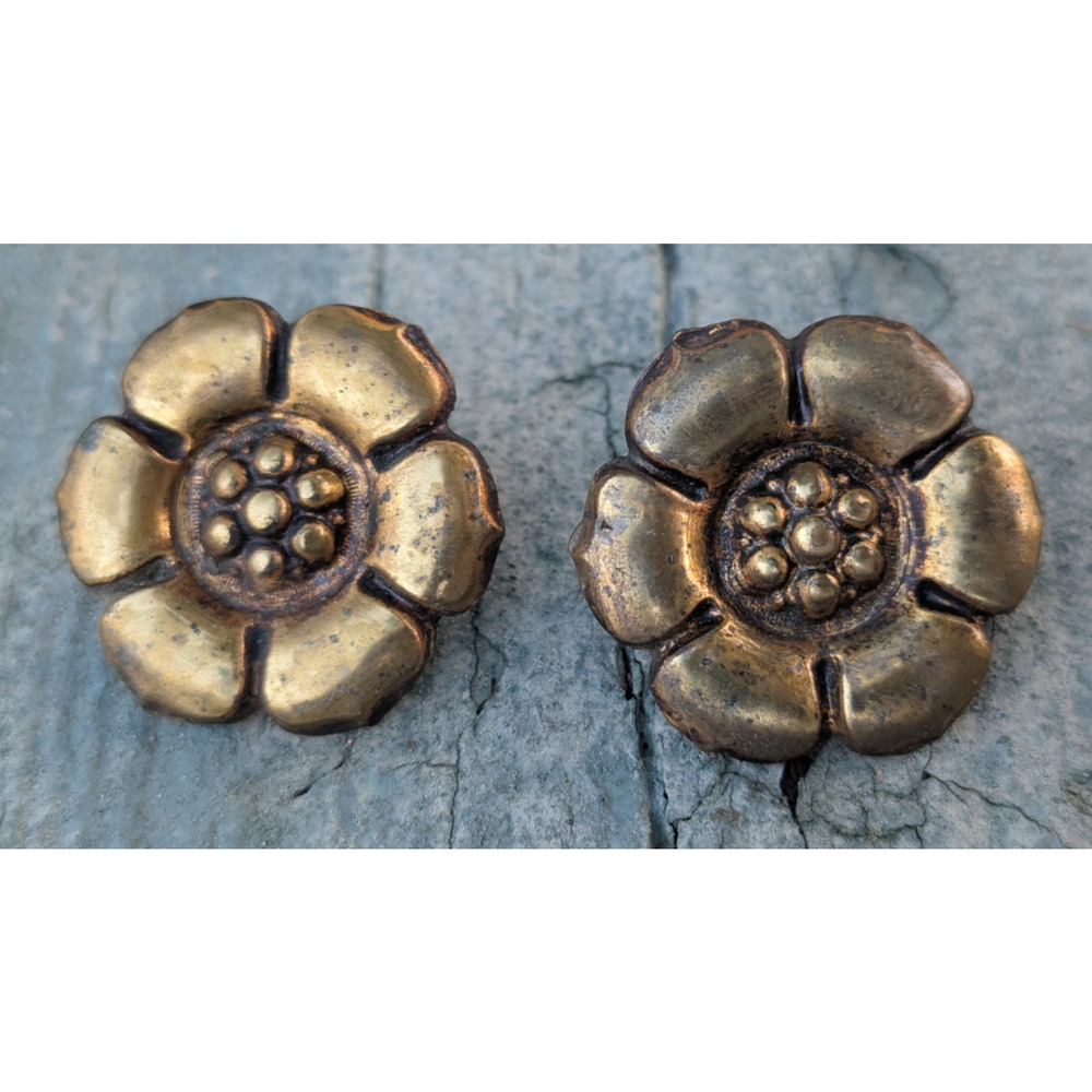 Flower Shape Furniture Metal Decoration Pin Antique Decor Lot of 2